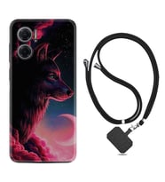 Xiaomi Redmi Note 11E Kılıf Resimli Boyun Askılı İpli Desenli Silikon Wolf and Moon 1380