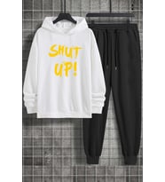 Unisex Shut Up Baskılı Eşofman Takımı (A.Beyaz)