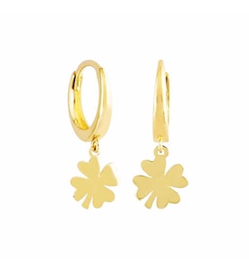 Yonca Altın Sallantılı Küpe 14K Gold Kalp'li