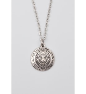 Kabartmalı Aslan Madalyon Kolye - Düz Ezme İthal Zincirli Unisex Gümüş Kaplama - 60 cm