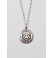 Kabartmalı Aslan Madalyon Kolye - Düz Ezme İthal Zincirli Unisex Gümüş Kaplama - 60 cm