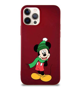 Apple iPhone 12 Pro Soft Premier Kapak Mickey Mouse-G Tasarımlı Silikon Kılıf - Mürdüm (Şeffaf)