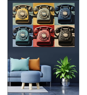 Nostaljik Çevirmeli Telefonlar Koleksiyonu Dekoratif Kanvas - Mdf Ahşap Tablo