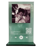 Kişiye Özel Yeşil Cam Youtube QR Kodlu Cam Plak, Kişiye Özel Fotoğraflı youtube Şarkı Barkodlu Masaüstü Plak
