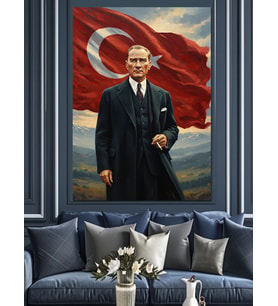Atatürk Türk Bayrağı Lider Dekoratif Kanvas - Mdf Ahşap Tablo