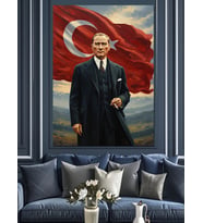 Atatürk Türk Bayrağı Lider Dekoratif Kanvas - Mdf Ahşap Tablo