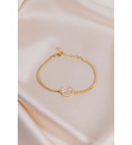Baget Taşlı İtalyan Yassı Zincir Bileklik Gold Kaplama 925 Ayar Gümüş