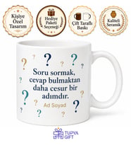 İsimli Soru İşareti Desenli Araştırmacı Kupası Hediye Bardak Özel Tasarım