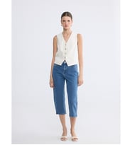 LCWAIKIKI Classic İndigo Yüksek Bel Slim Fit Kadın Jean Kapri