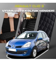 Renault Clio 3 Siyah Renk Tay Tüyü Cepli & Terletmez Sırtlı Oto Koltuk Minder Seti - Koltuk Koruma Kılıfı (ÖN & ARKA TAM SET)
