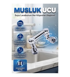 1080° Döner Başlıklı 4 Filtreli Musluk Ucu Mutfak ve Banyo Aparatı