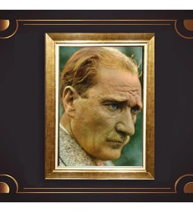 Özel Seri Paspartulu Çerçeveli Atatürk Tablo l383 (Gold)