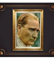 Özel Seri Paspartulu Çerçeveli Atatürk Tablo l383 (Gold)