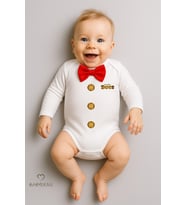 BABYDEN'S Minik Patron Papyonlu Bebek Body ,Düğme Deseni Baskılı, Erkek Bebek Uzun Kollu Çıtçıtlı Body Pamuklu (Kırmızı)