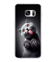 PrintiFy Samsung Galaxy S7 ile Uyumlu 1mm Slim Fit Kedi 2 050c Baskılı Şeffaf  Kılıf