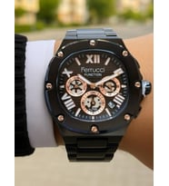 Function Erkek Kol Saati – Siyah Çelik Kordon – Rose Gold Detaylı – Takvimli ve Çift Saat Özellikli