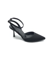 Feles Arkası Açık Stiletto Kadın Topuklu Ayakkabı (Siyah - Saten)