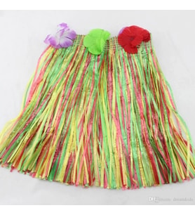 pilelistore Yetişkin ve Çocuk Uyumlu Rengarenk Püsküllü Hawaii Luau Hula Etek 40 cm