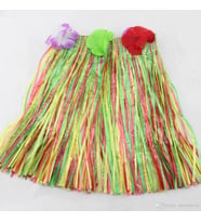 pilelistore Yetişkin ve Çocuk Uyumlu Rengarenk Püsküllü Hawaii Luau Hula Etek 40 cm