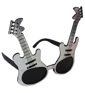 Gümüş Renk Rockn Roll Gitar Şekilli Parti Gözlüğü 15x15 Cm