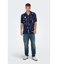 ONLY & SONS ONSALVIN REG SS OBJECT AOP RESORT SHIRT 22029104 (Lacivert)