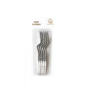 Simli Kıvrık Mum Seti 12cm 5li Gümüş