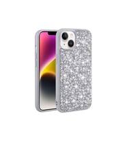 Apple iPhone 14 Plus Uyumlu Kılıf Parlak Taşlı Tasarım Zore Linea Kapak (Gümüş)