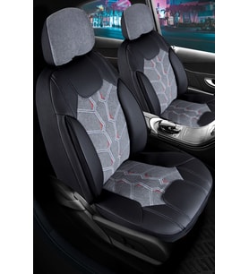 Alfa Romeo 147 Hatchback Uyumlu Lüx Deri Detaylı Keten Oto Koltuk Kılıfı Ön Arka Takım Karaca FÜME