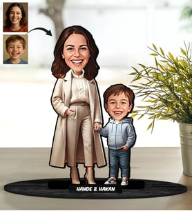 BK Gift Kişiye Özel Anne ve Erkek Çocuk Karikatürlü Ahşap Biblo-1, Anneye Hediye, Anneler Günü Hediyesi, Eşe Hediye