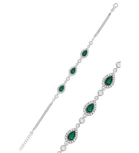 Damla Model Zümrüt Taşlı Gümüş Bileklik Rodyumlu 925 Ayar ST059 (Yeşil)
