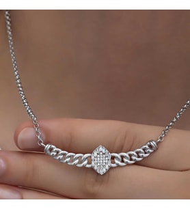 Gümüş Gurmet Zincirli Baget Taşlı Kadın Kolye