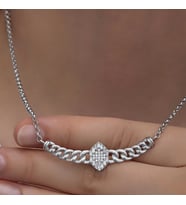 Gümüş Gurmet Zincirli Baget Taşlı Kadın Kolye