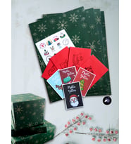 Yılbaşı Hediye Paketi Seti, 4'lü Yeni Yıl Tebrik Kartı, Yılbaşı Zarf,Sticker,Kartpostal Kırmızı Zarf
