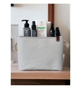 Gri Çizgili Çok Amaçlı Dolap İçi Oyuncak  Saklama Kutusu Sepeti Organizer 27X37X25
