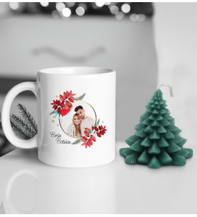 Yılbaşı Hediyesi BK Gift Kişiye Özel İsimli Fotoğraflı Beyaz Kupa Bardak ve Kokulu Çam Ağacı Mum Hediye Seti, Sevgiliye Hediye, Doğum Günü Hediyesi