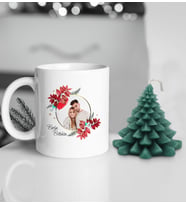 Yılbaşı Hediyesi BK Gift Kişiye Özel İsimli Fotoğraflı Beyaz Kupa Bardak ve Kokulu Çam Ağacı Mum Hediye Seti, Sevgiliye Hediye, Doğum Günü Hediyesi