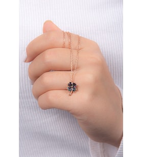 MİSTİK KUVARS( TOPAZ)  TAŞ YONCA 925 AYAR GÜMÜŞ ROSE MİNİMAL KOLYE 
