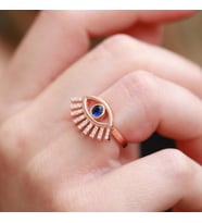 Mavi Göz Zirkon Taşlı Ayarlanabilir Rose Gold Kaplama Gümüş Yüzük