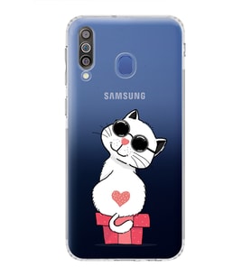 Samsung Galaxy M30 Uyumlu Kamera Korumalı Kapak Coolcat Tasarımlı  Şeffaf  Kılıf