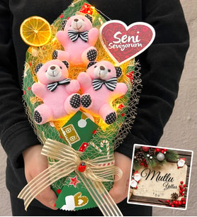 Yılbaşı Hediyesi Led Işıklı Büyük Boy Pembe Peluş Ayıcıklı Buket Seni Seviyorum (Yeşil)