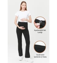 Luvmabelly MYRA8065 Termal İçi Şardonlu Sıcak Tutan Beli Ayarlanabilir İspanyol Paça Hamile Tayt -Siyah