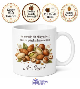 Kuruyemişçi Temalı Baskılı Kupa Bardak Hediye Özel Tasarım Porselen Mug