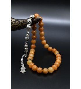 Doğal Carnelian Taşlı 33'lük Tesbih Metal Püsküllü 10mm Küre Kesim 902245