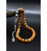 Doğal Carnelian Taşlı 33'lük Tesbih Metal Püsküllü 10mm Küre Kesim 902245