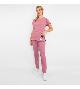 Unisex Koyu Pudra Esnek  Likralı Doktor Hemşire Scrubs Cerrahi  Alt Üst Takım