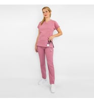 Unisex Koyu Pudra Esnek  Likralı Doktor Hemşire Scrubs Cerrahi  Alt Üst Takım