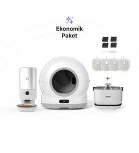 Xenon Smart Otomatik Kedi Tuvaleti 72L, Mama Kabı (Kameralı) 5L, Su Pınarı (Kablosuz) ve Filtre