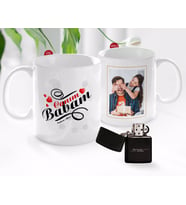 BK Gift Kişiye Özel Babalar Günü Hediyesi Fotoğraflı Kupa Bardak ve Benzinli Çakmak Seti-34 (Model 1)
