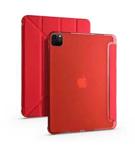 Apple  iPad Pro 11 2020 (2.Nesil) Kılıf Tri Folding Kalem Bölmeli Standlı Yumuşak Silikon Kılıf (Kırmızı)