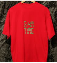 GYM TIME BASKILI UNISEX BİSİKLET YAKA PAMUKLU OVERSIZE KALIP KISA KOLLU T-SHIRT (Kırmızı)